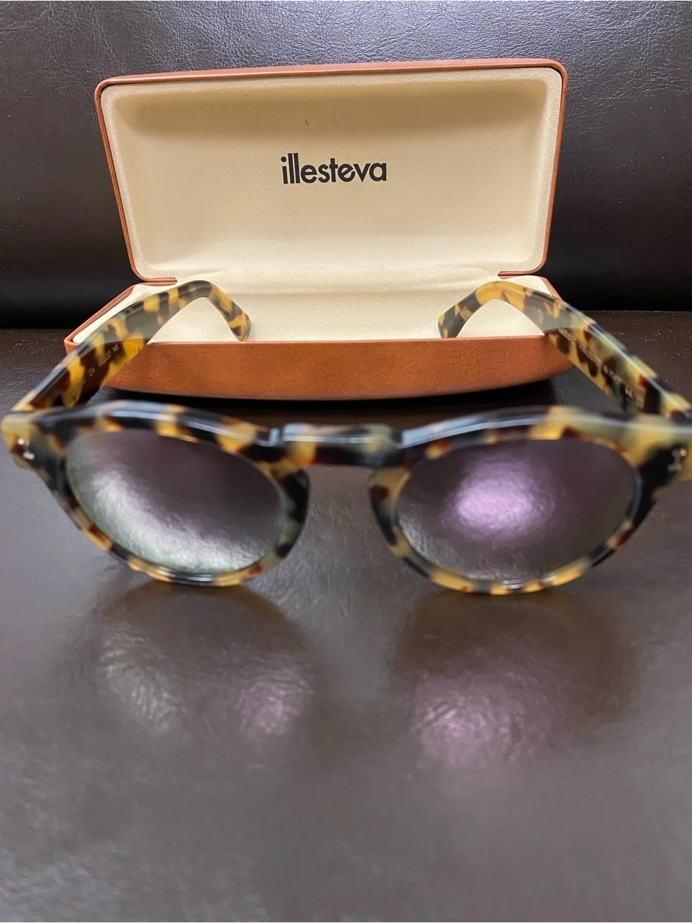 Illesteva Round Tortoise Frame Sunglasses with Mirrored Lenses